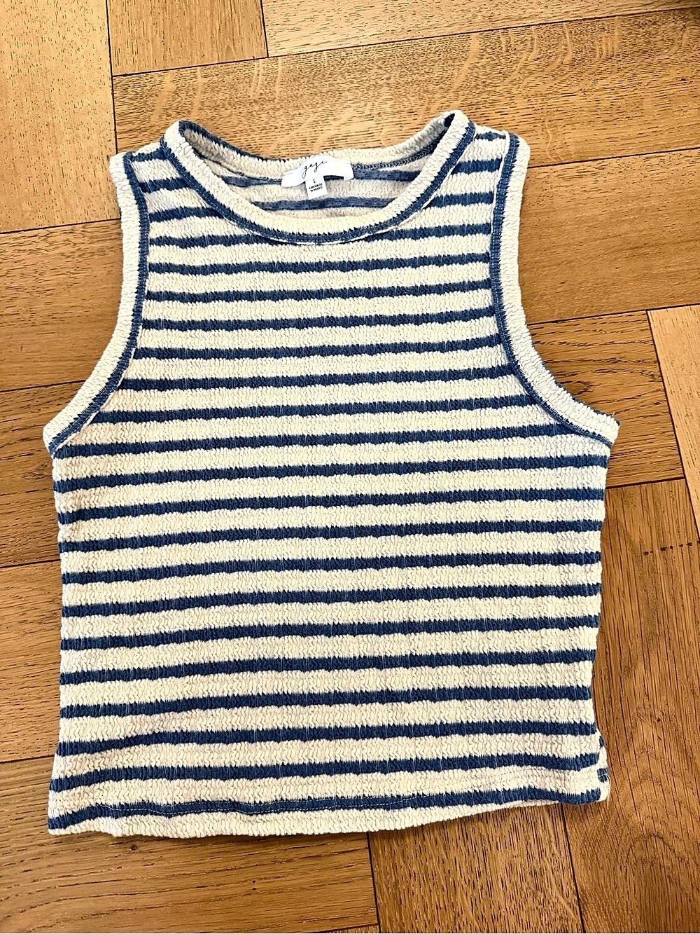 Striped Knit Tank in Blue & Cream Size Large